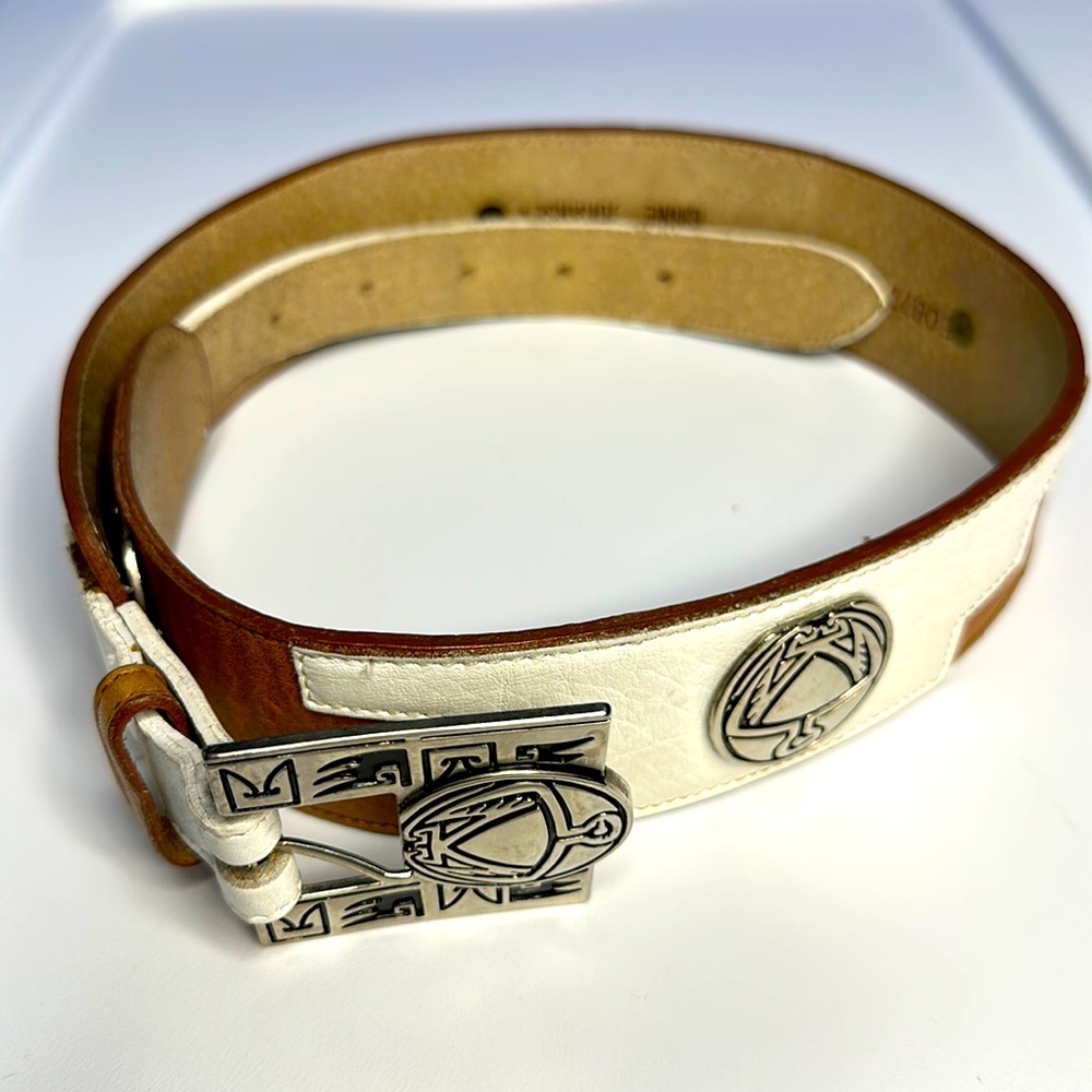 Vintage Ginnie Johansen Leather Belt White and Tan